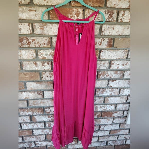 Mlle Gabrielle NWT Hot Pink Halter Maxi Dress Sz 2X Summer Beach Vacation Wear - Picture 1 of 8